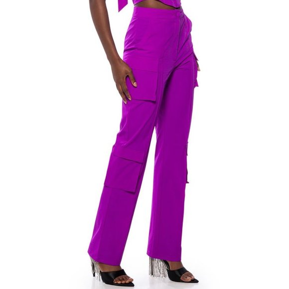 Callie Lives Pants - Elaine Violet: High Waist Cargo Slacks Large